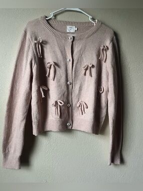 Luna Ivy Bow-Accent Cardigan Sweater With Pearl Buttons